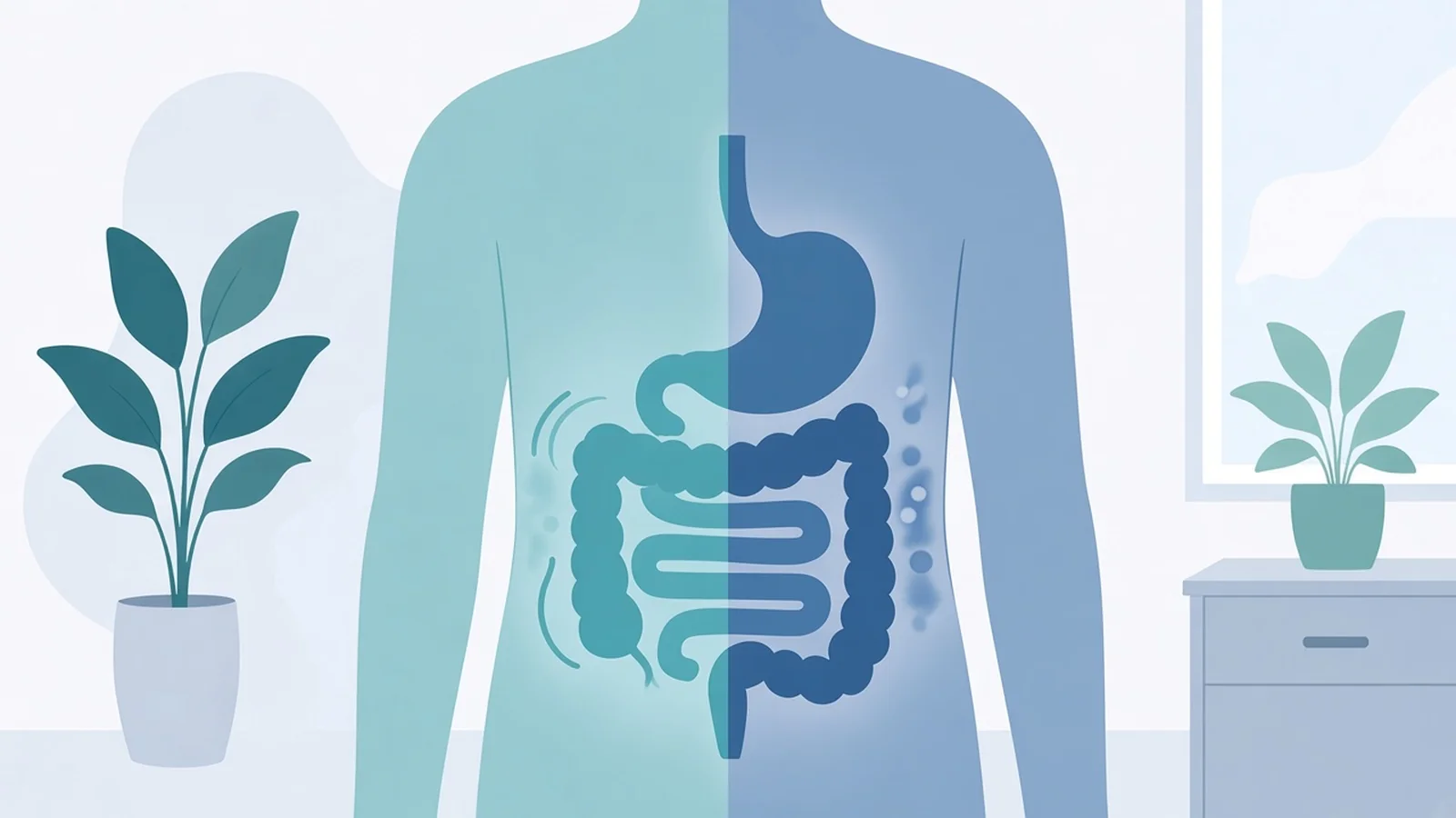 Illustration comparing IBS and IBD in the bowel